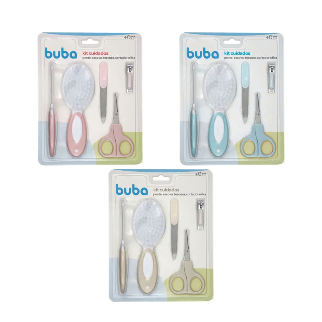Kit Cuidado Buba e Higiene Bebê Pente Escova e Cortador de unha Buba lixa