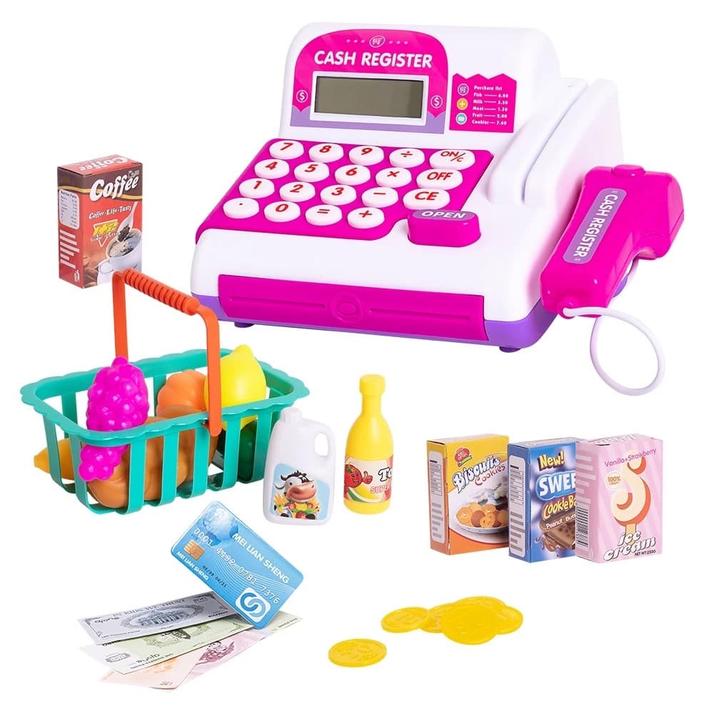 Caixa Registradora Infantil - Mercadinho Completo com 29 Peças e Cestinha - Calculadora