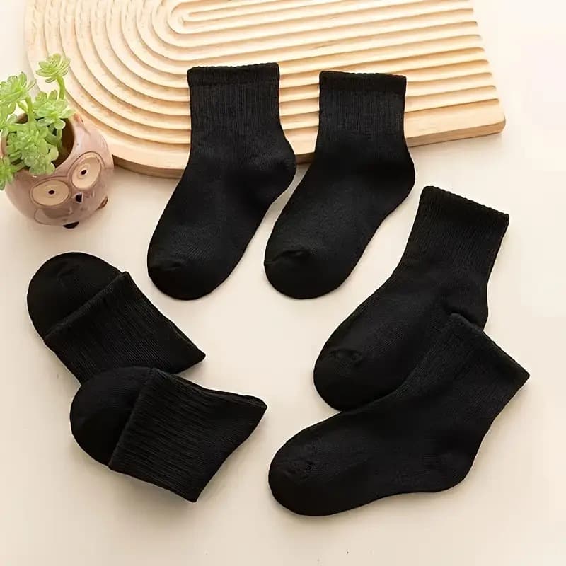 Kit 9/6/3 Pares Meia Infantil Moda Escolar Preta Cano Longo Algodão Conforto Menina e Menino