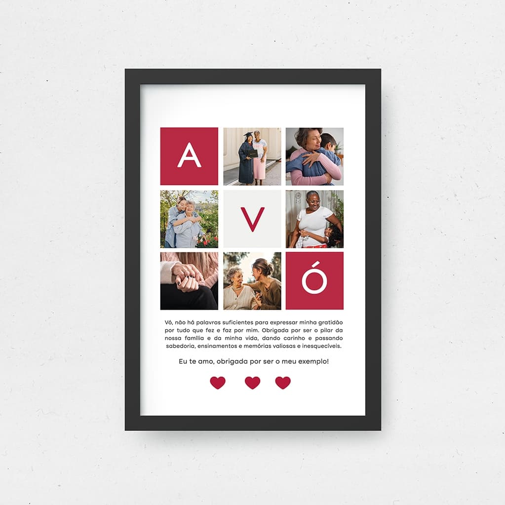 Quadro Avó Mosaico com dedicatória 6 Fotos Presente Dia dos Avós