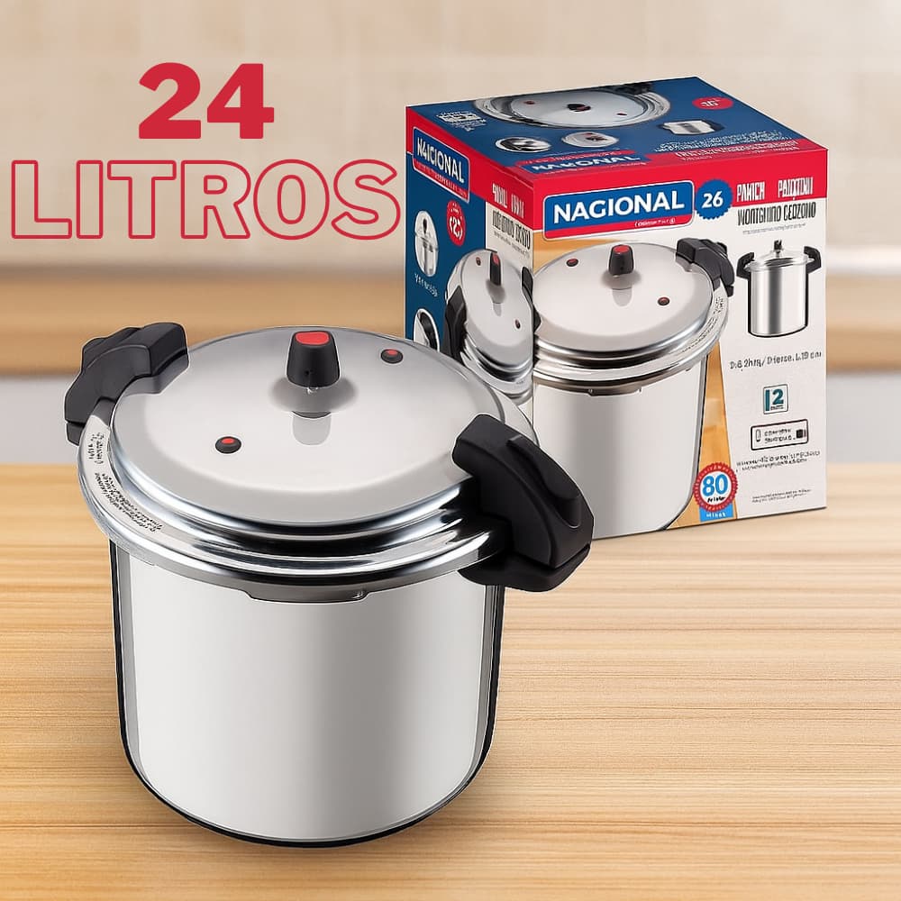 Panela De Pressão 24 Litros Com Fechamento Externo Reforçado  Alumínio – Alta Capacidade E Segurança