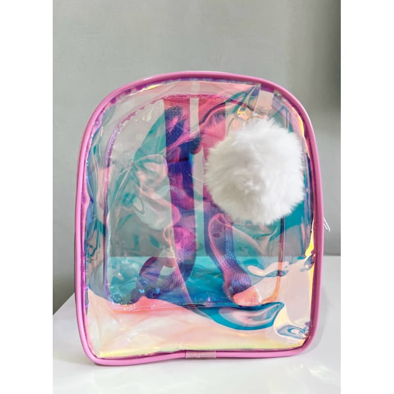 Mochila bolsa no plástico cristal holográfico menina menino brinde de festa presente +Pompom colorido