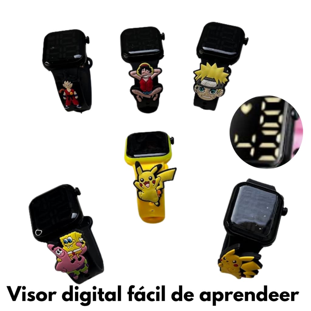 Relógio Infantil Digital Menino Masculino Pokémon Pikachu Naruto Bob Esponja