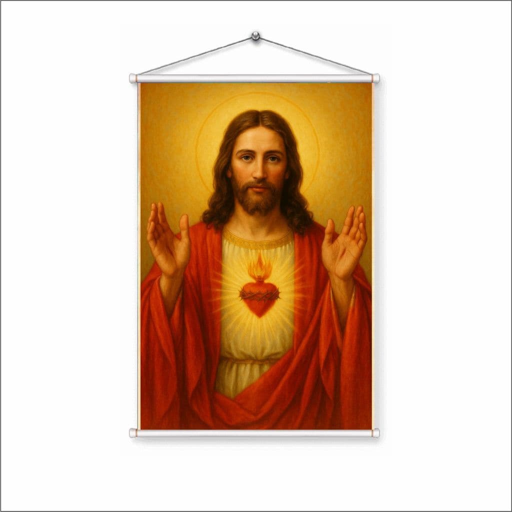 Banner Sagrado Coração de Jesus Realista – Lona Durável | Escolha a Medida