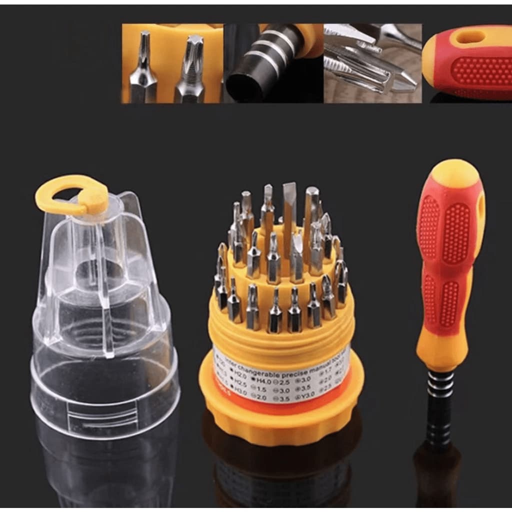 Kit 31 Pontas de Precisão com Suporte – Chaves Fenda, Philips, Torx | Ideal para Eletrônicos
