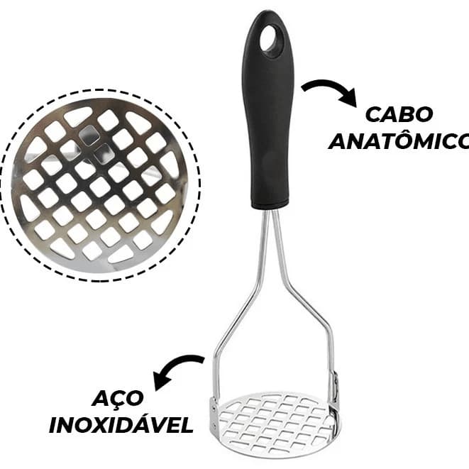 Amassador de Batatas e Legumes em Aço Inox – Cabo Ergonômico, Resistente e Multiuso