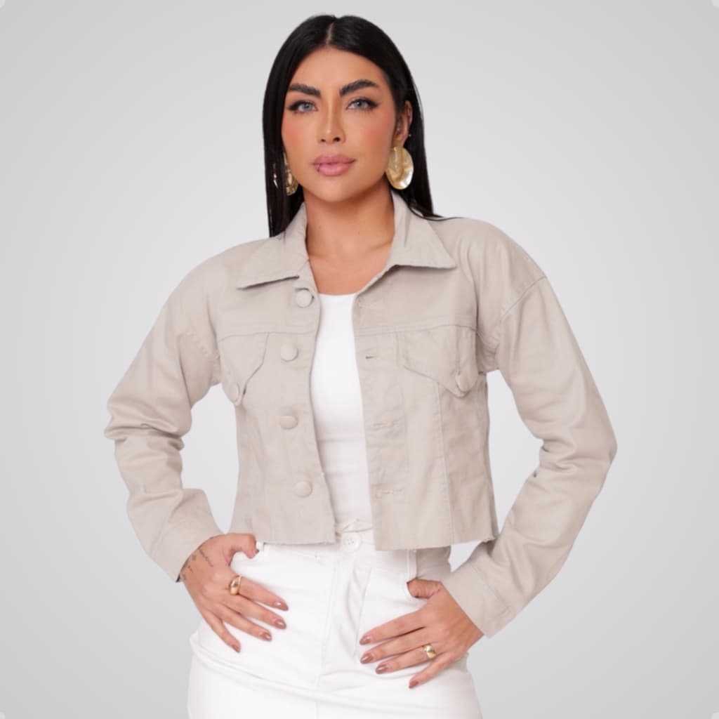 Jaqueta Feminina Cropped Curta Jeans Sarja Casual Barra Desfiada Colorida Moda Ceas Modas