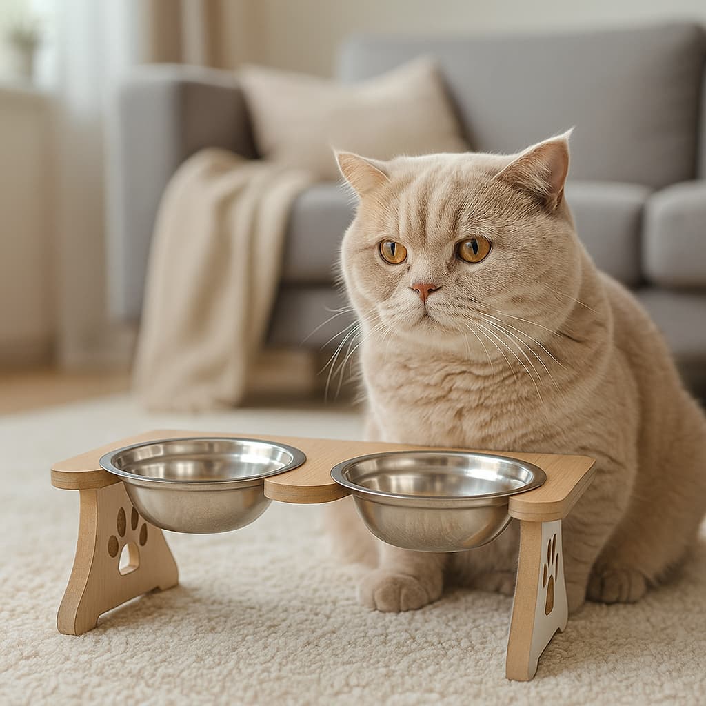 COMEDOURO DUPLO ELEVADO PARA GATOS E CACHORROS TIGELA EM INOX ANTI-VÔMITO ENVIO IMEDIATO