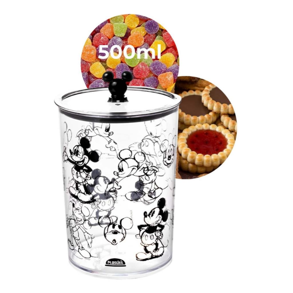 Pote Porta Mantimento Hermético Plasútil Mickey 500ml Pegador c/ a icônica marca do famoso camudongo