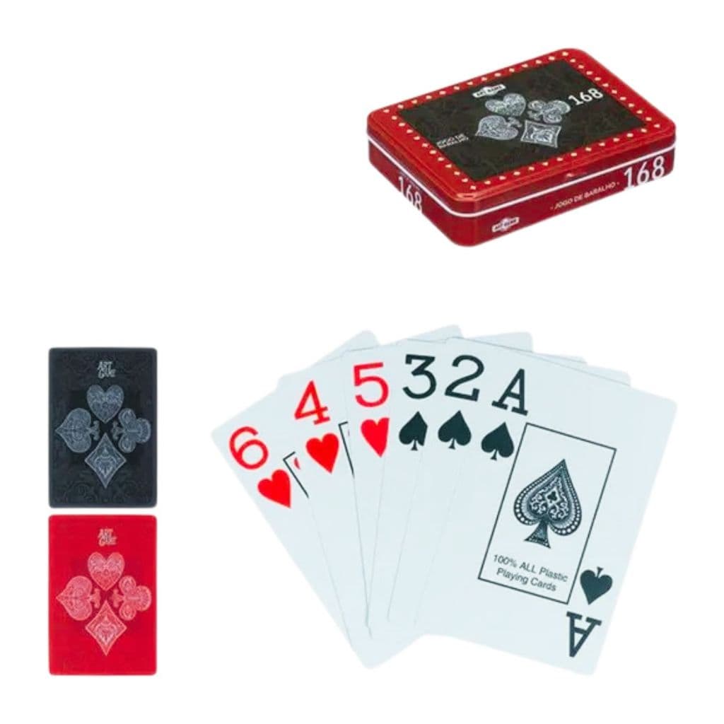 Baralho Duplo Plástico Estojo de Lata Luxuoso Cartas Jogos Pôquer Truco Buraco