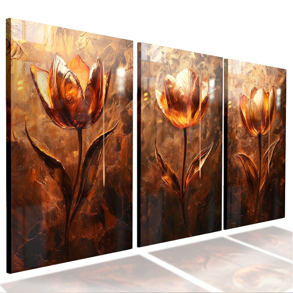 Quadro Decorativo Flores Roxa e Azul Sala Quarto 3 Peças Alta Resolução
