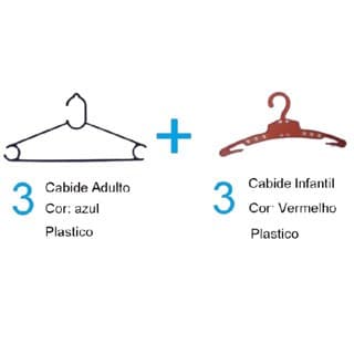Kit com 3 Cabides Adulto + 3 Cabides Infantil