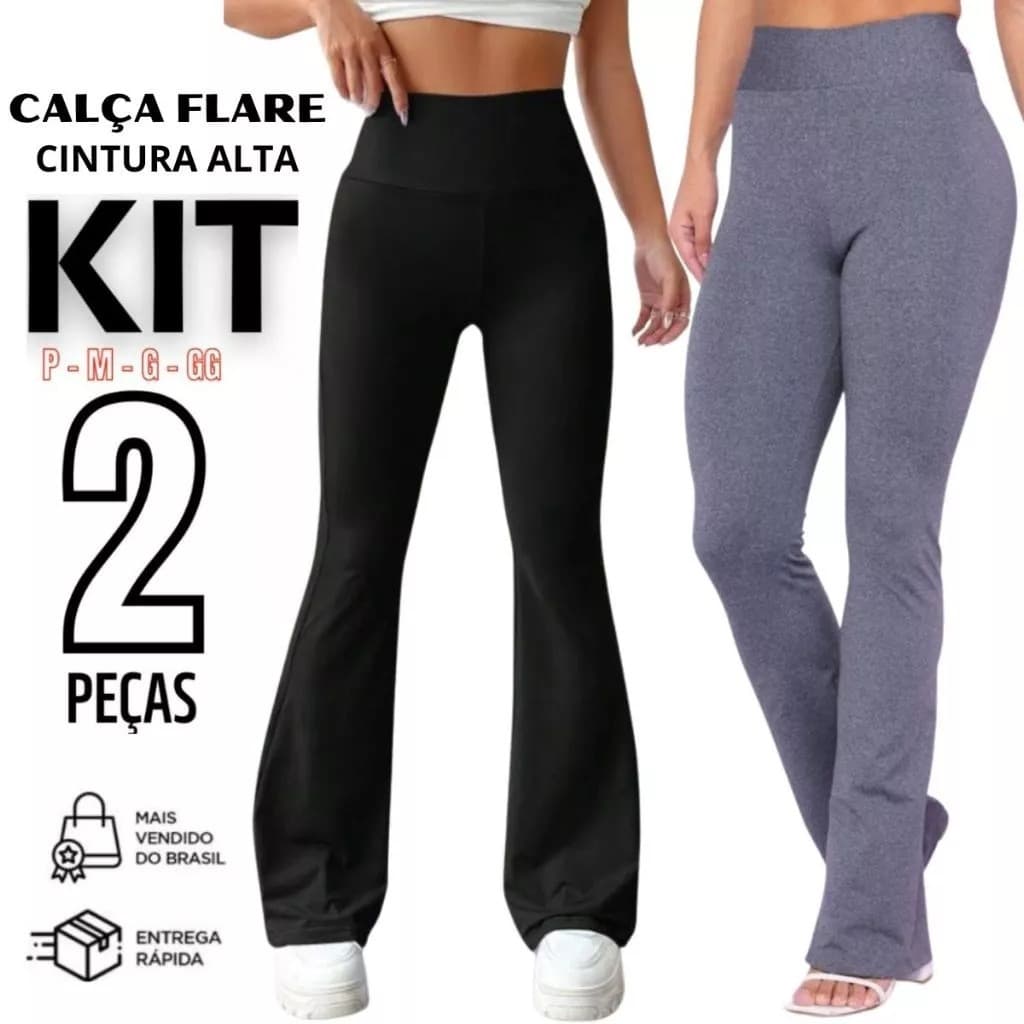 Kit 2 Calça Legging Flare Cintura Alta Bailarina Boca De Sino Feminina NÃO TEM BOLSO
