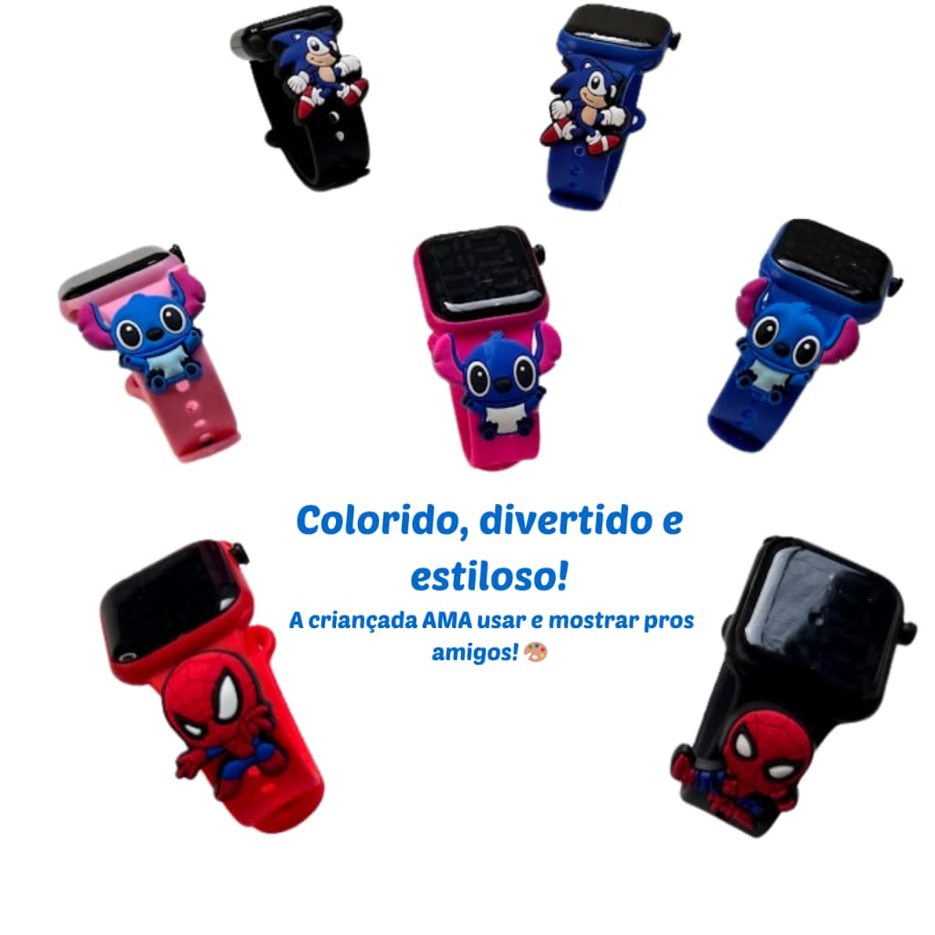 Relógio Infantil Masculino Feminino Stitch Homem Aranha Sonic Capitao America