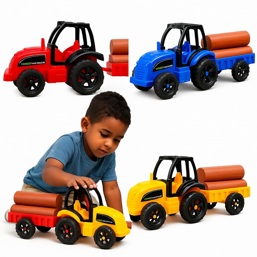 Trator com Carreta Tora Infantil Agroworks – Caminhão Brinquedo Educativo Crianças