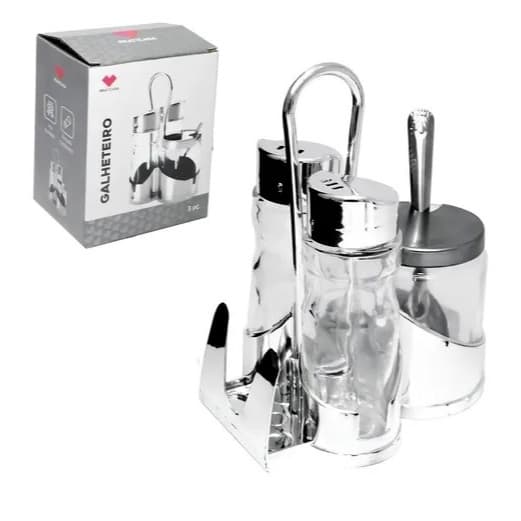 GALHETEIRO DE VIDRO 3 PEÇAS COM SUPORTE