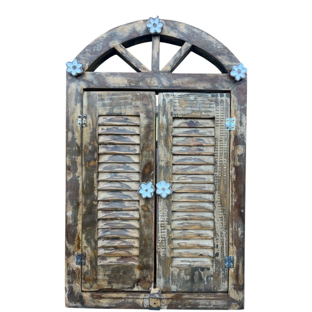 Janela Decorativa Artesanal Madeira Mista Rústica, artesanal, colonial, lavabo, banheiro, enfeite, flores, pátina