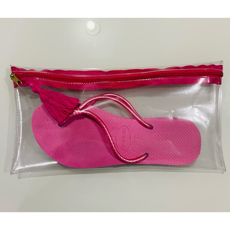 kit com 90 unidades de Necessaire carteira porta chinelo cristal transparente medindo 31x18 CM!! Com pingente incluso!!