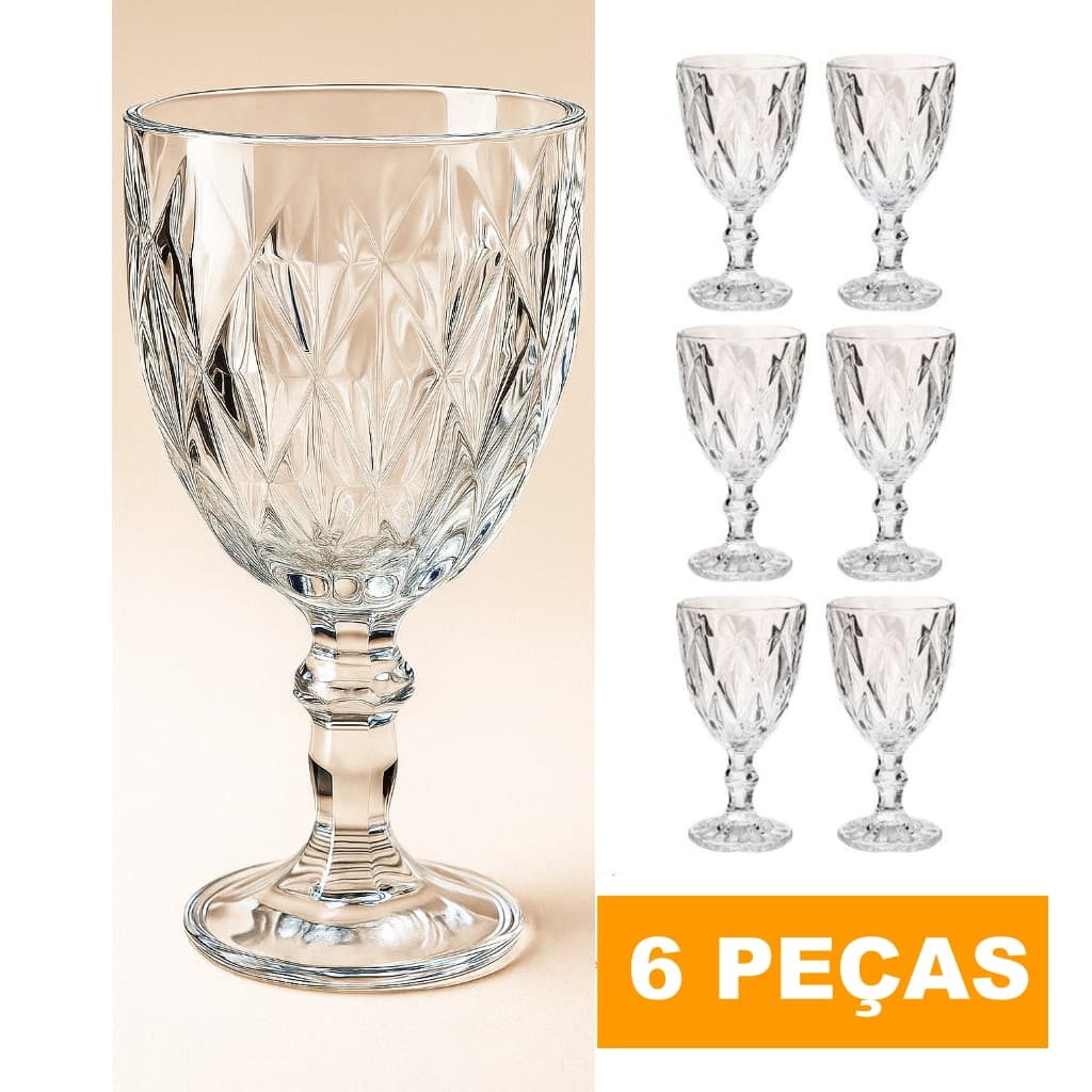 Jogo de Taças de Vidro Diamond 340ml 6 Peças Praticasa ORIGINAL