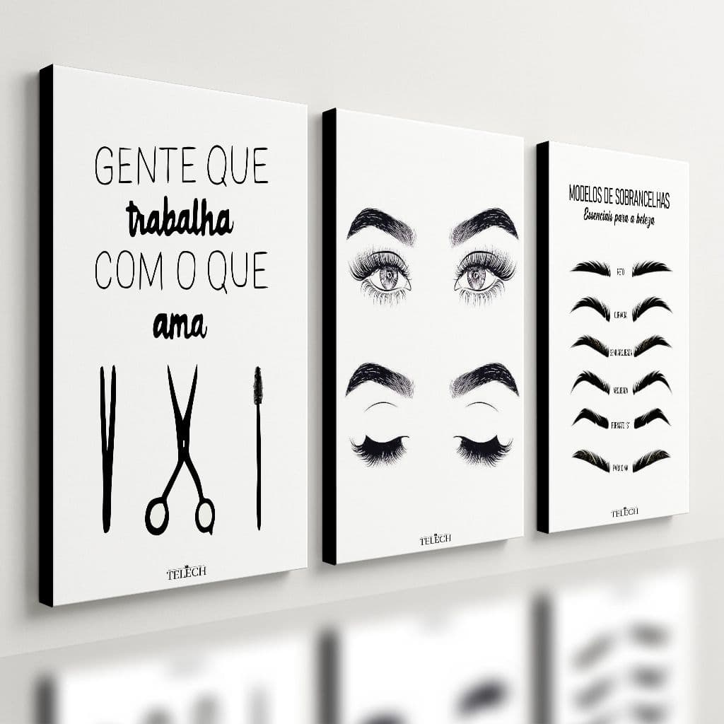 Kit 3 Quadro Decorativo Design Sobrancelha Salão Cílios Grande