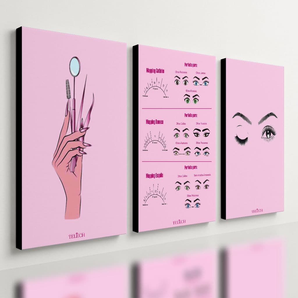 Kit 3 Quadro Decorativo Cílios Lash Design Sobrancelha Salão Parede