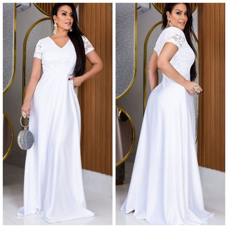 vestido longo godê branco noiva casamento civil