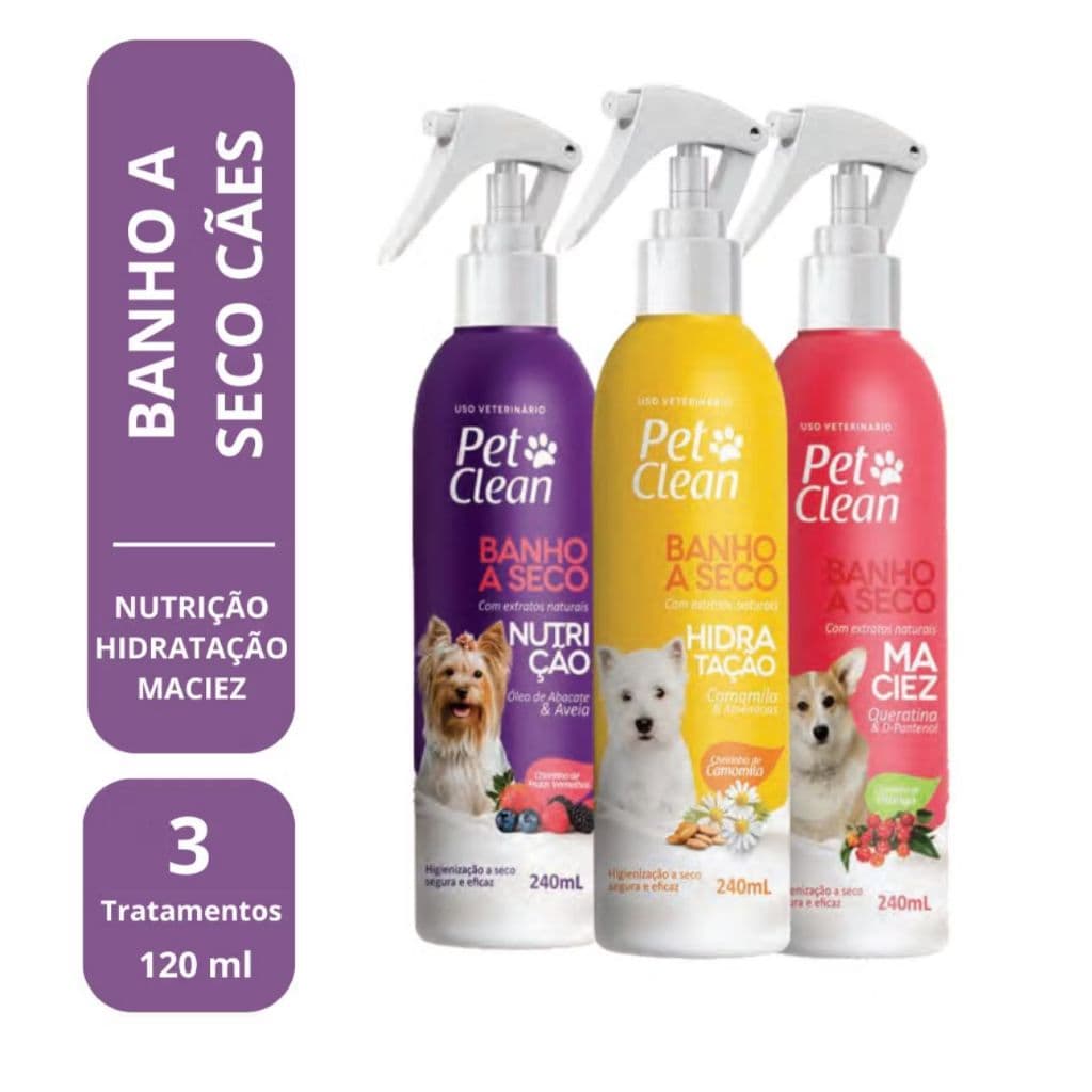 Banho a Seco para Cães e Gatos Pet Clean Nutrição Hidratação Maciez