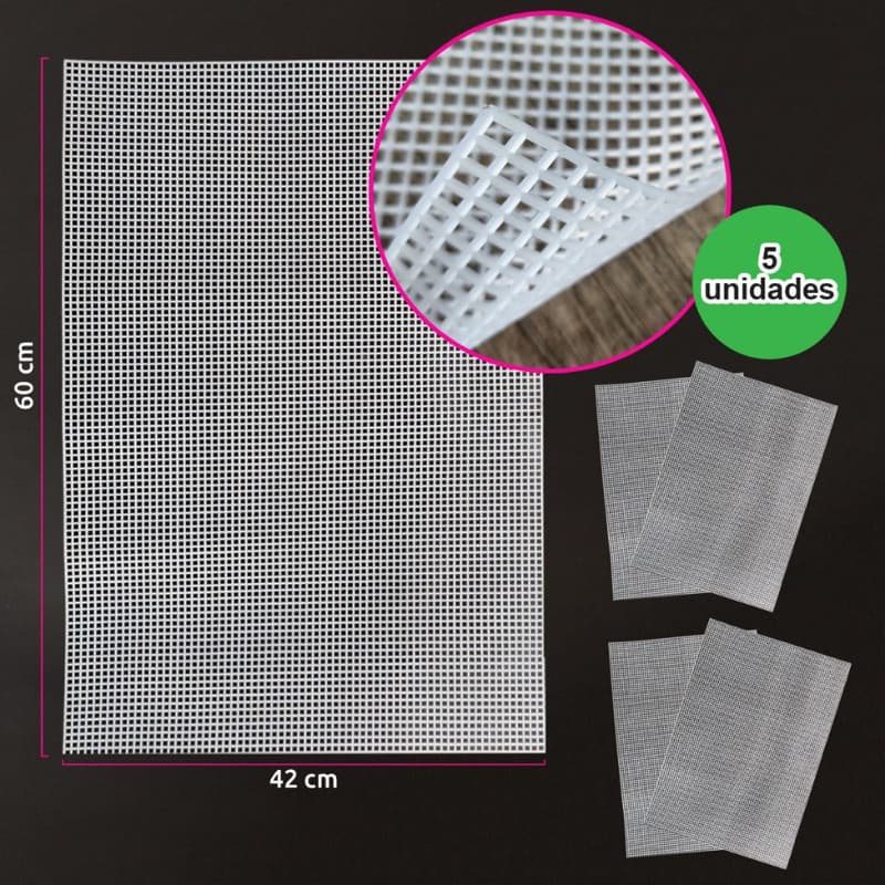 Tela Malha chenille para bolsa 42cmX60cm retangular (tela plástica) 5mm furo