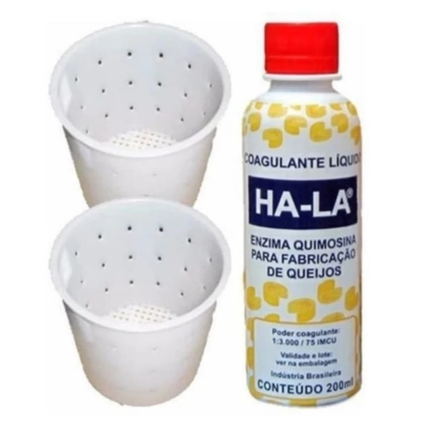Forma Para Fazer Queijo 2 Unidades de 500g + 1 Coalho Ha-la 200ml