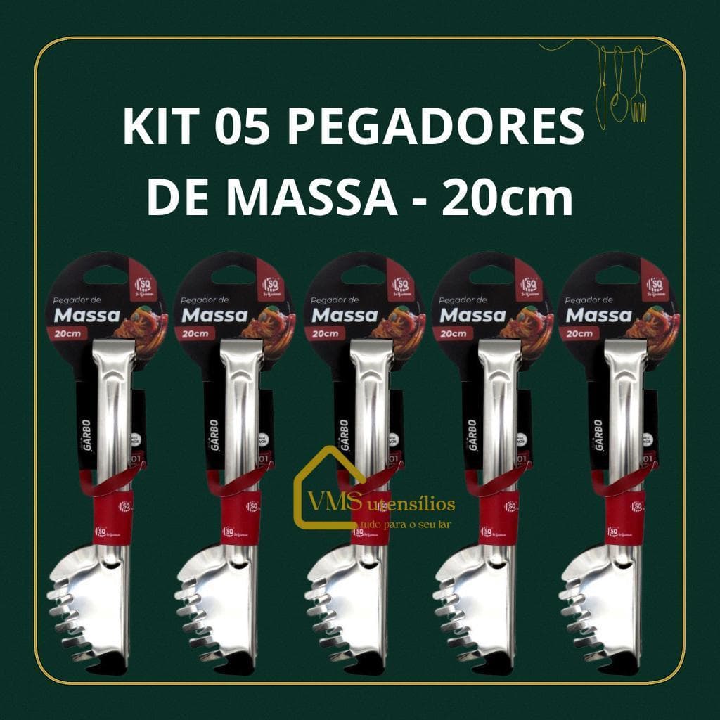 Kit 5 Pegadores de Massas em Inox 20cm - Pegador de Massa/Macarrao - Ideal para restaurantes, Buffets, Cozinha