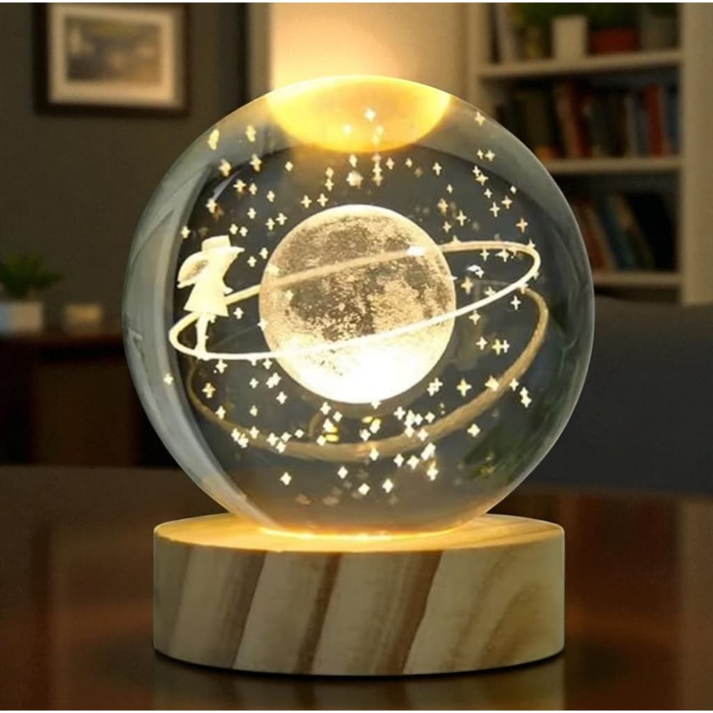 Luminária Bola de Cristal 3D LED Saturno Galáxia Rosa – Presente encantador!!