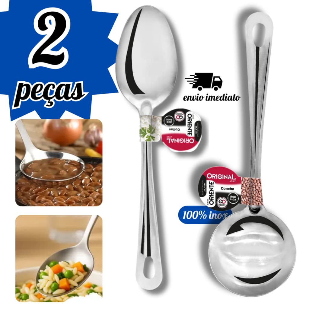Colher de Arroz + Concha de Feijão Multiuso 100% Inóx Profissional Restaurantes Cozinhas