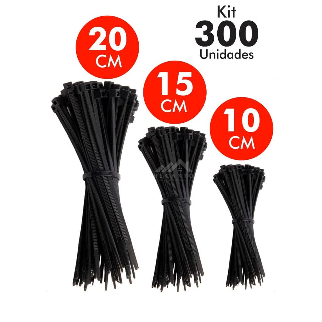 Kit 300 Abraçadeira de Nylon Enforca Gato Braçadeira Cintas Plásticas 10cm - 15cm - 20cm  Preta | Branca