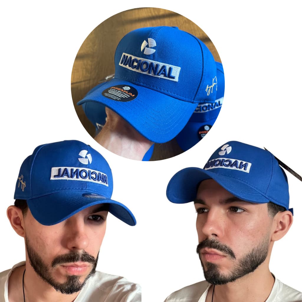 Boné Ayrton Senna Nacional Azul Fórmula 1 Retro Brasil Aba Curva Envio Imediato