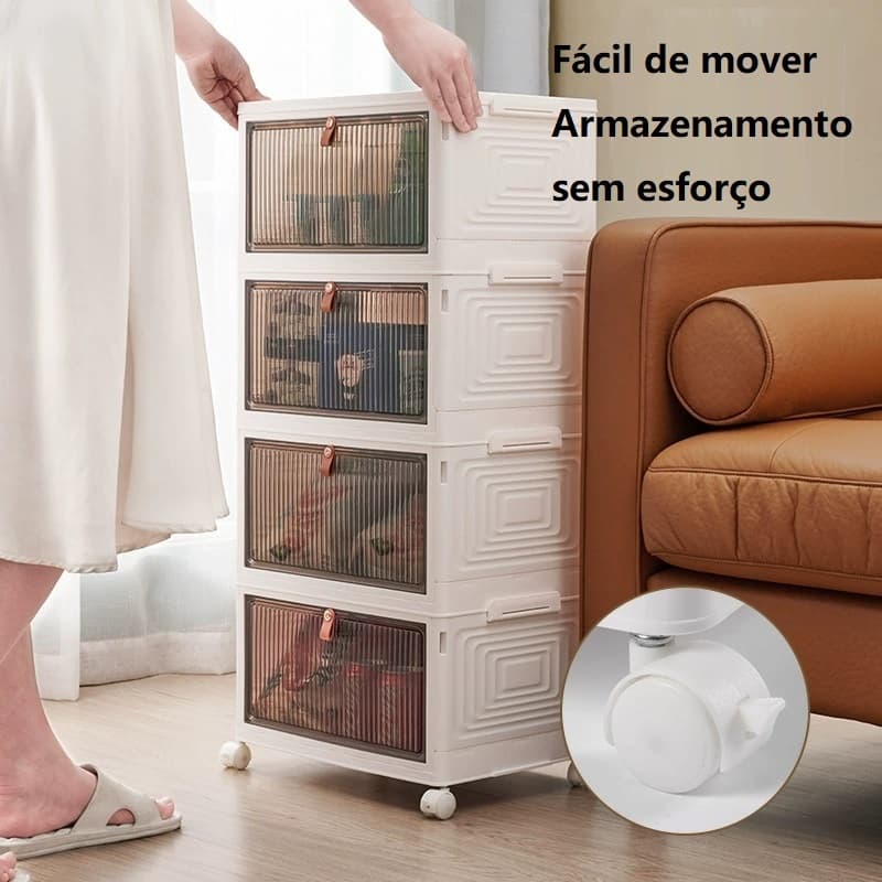 Armário Dobrável com 4 Divisórias e Porta Magnética, Ideal para Sapatos e Mais Itens, Empilhável