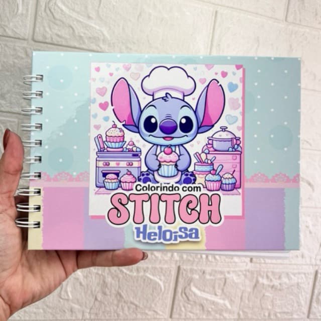 Livro de Colorir Stitch Capa Dura Personalizada com Nome - Artesanal 50 Desenhos papel 180g