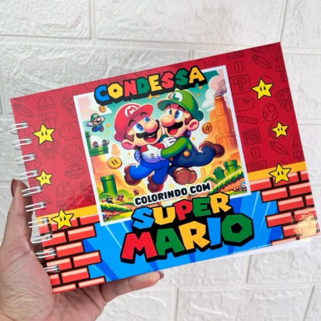 Livro de Colorir Super Mário  Capa Dura Personalizada com Nome Artesanal 50 Desenhos