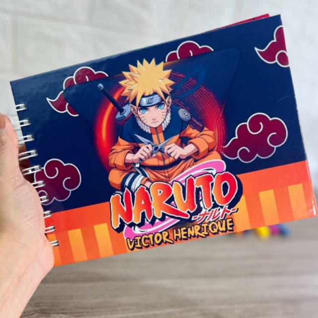 Livro de Colorir Naruto Capa Dura 50 Desenhos com Nome na Capa Artesanal Acabamento Premium