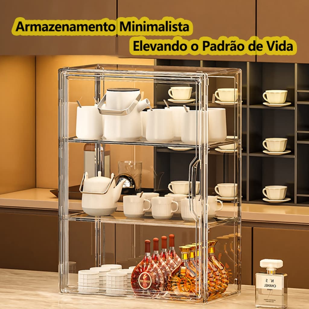 Caixa de Armazenamento de Copos e Embalagens em Acrílico Ideal Para Organizar Casa e Escritório