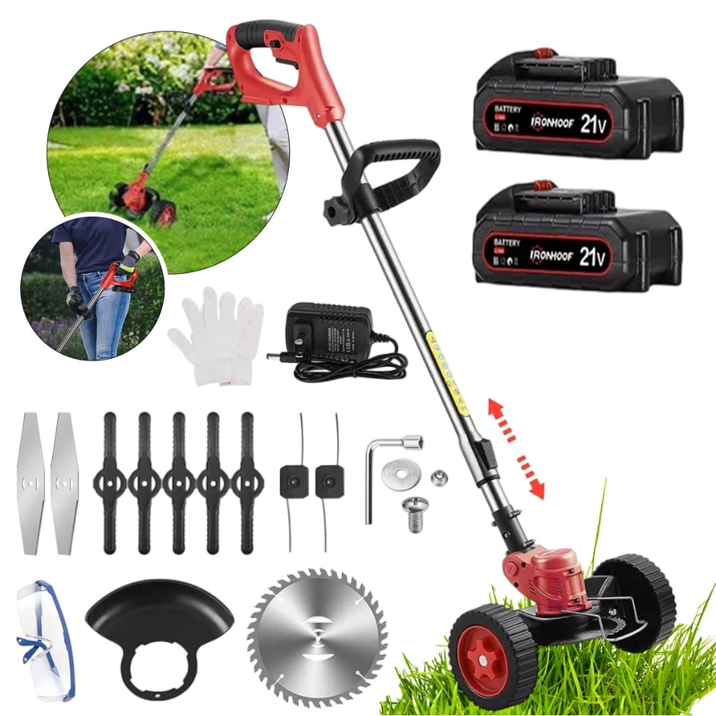 21V Cortador De Grama Recarregável Maquina de Cortar Grama Jardinagem 2 Baterias