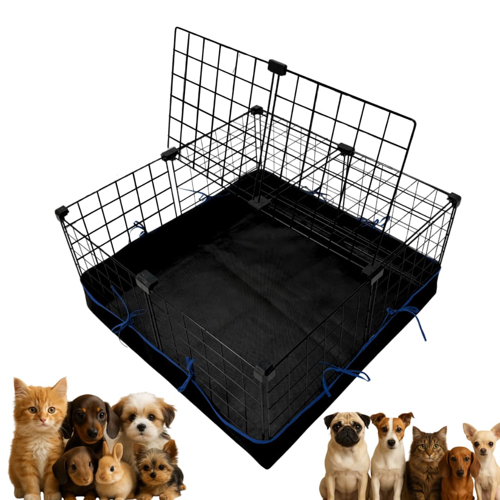 Cercadinho Pet 30x30 com Piso 1 Fileira e Tampa Grade Preta para Cachorro Filhote