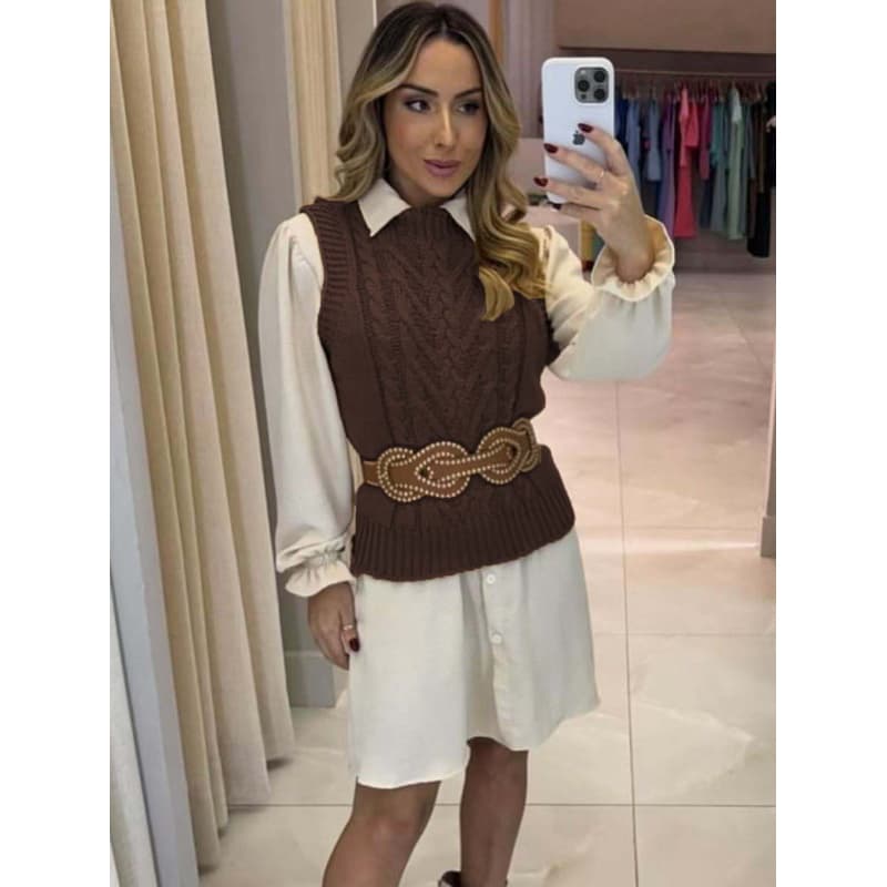 Colete de  Lãzinha  Suéter feminino trico inverno tricot   (Este link só vende Colete)