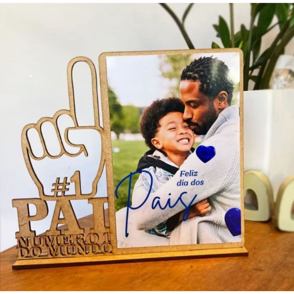 Kit Porta-Retratos MDF Dia dos Pais #1 Pai do Mundo – Lembrancinha Foto 10x15 Personalizado