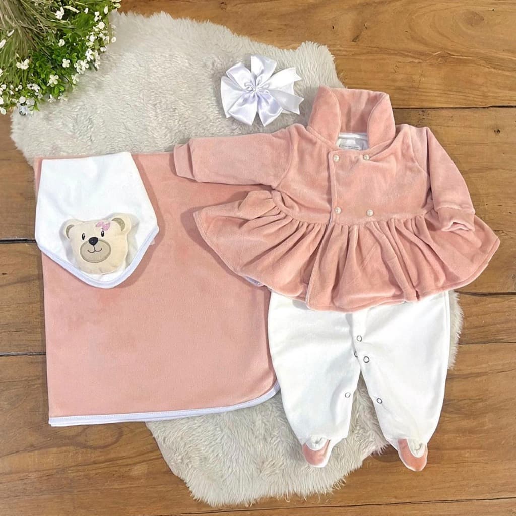 Saida Maternidade de Plush para Bebê Menina Eloá Rosê 05 peças