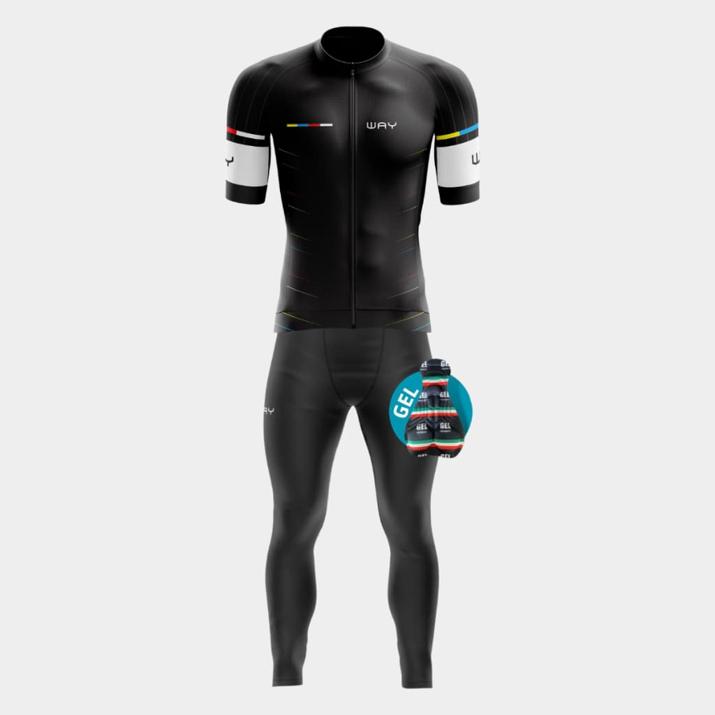 Kit Ciclismo Masculino Inverno Camisa Pro Uv Ziper Total Calça Forro Gel Bicicleta Pedal