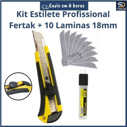 Estilete Emborrachado Multiuso Profissional Autotrava Fertak 18mm Com 10 Laminas
