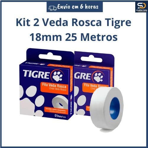 Kit 2 Unidades Veda Rosca Torneira Engate Multiuso Fita Teflon Tigre 18mm 25 Metros