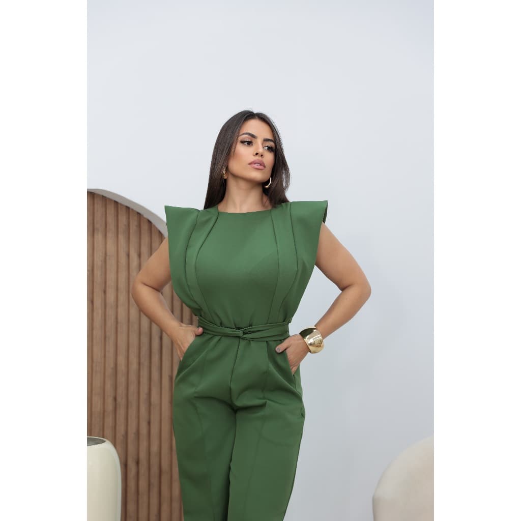 Macacão Luxuoso Alfaiataria com Bolso, Amarração Atrás ou na Frente.