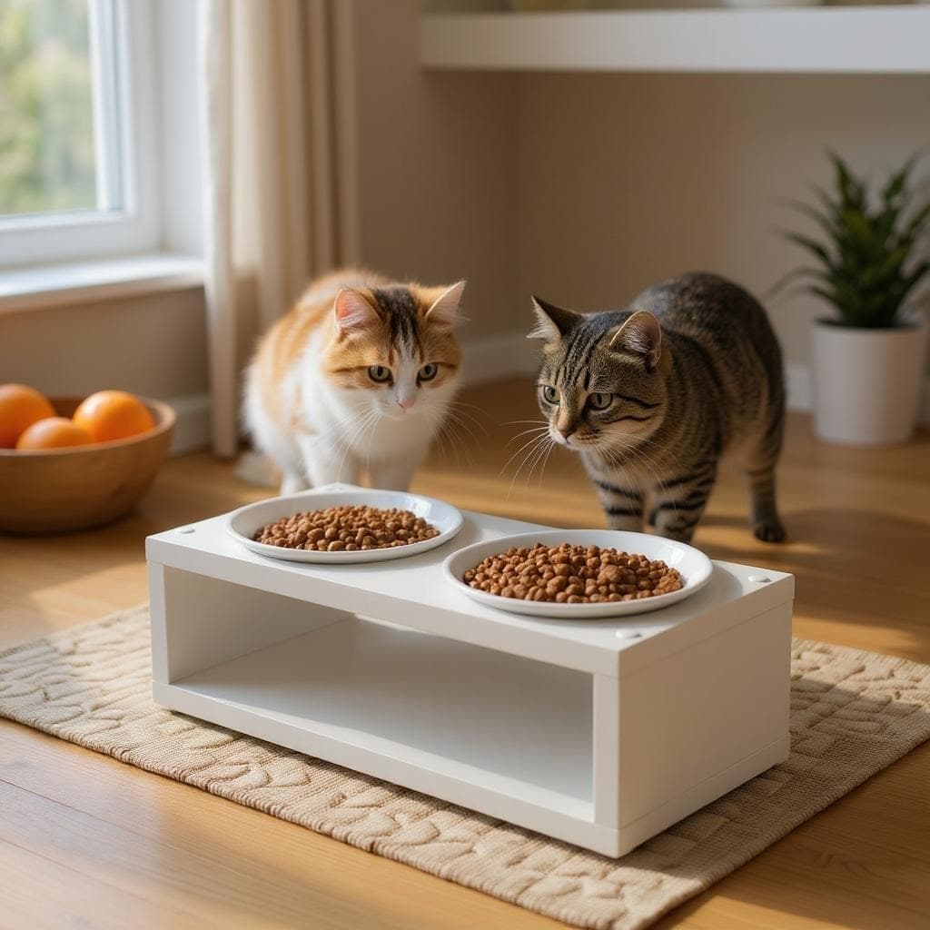 Comedouro Elevado Dupla Tigela Cerâmica Inox Gato Cachorro MDF PET Luke Colors