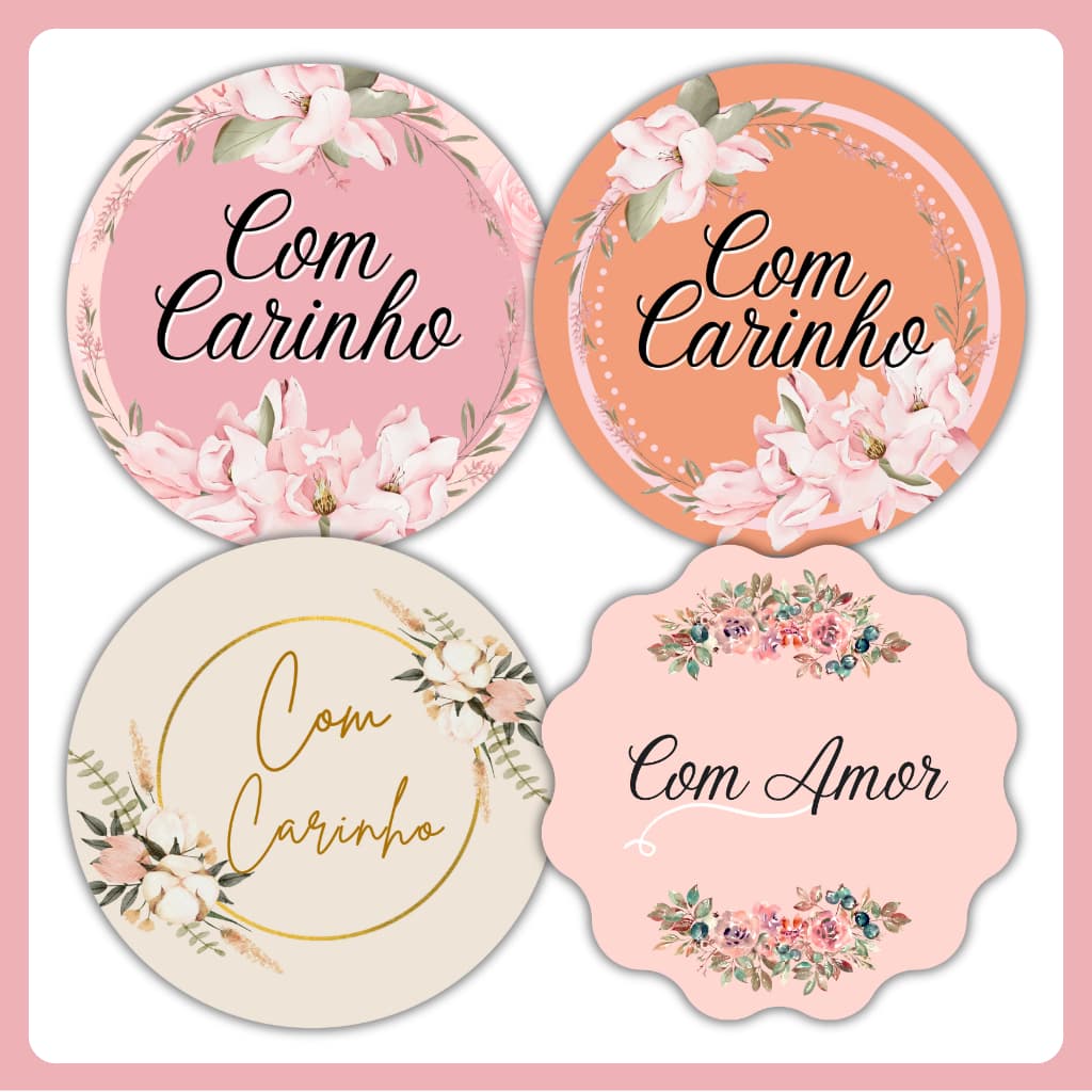 Kit 130 Adesivos com Carinho Com Amor Decorativa Presente Embalagem Cliente 4x4